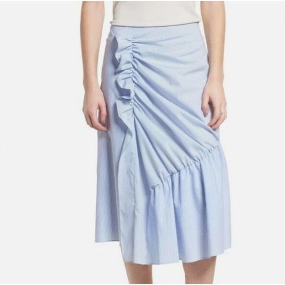 NEW Trouve Skirt Women Medium Stripe Poplin Ruffle Coastal Travel Preppy Cottage - Picture 1 of 7